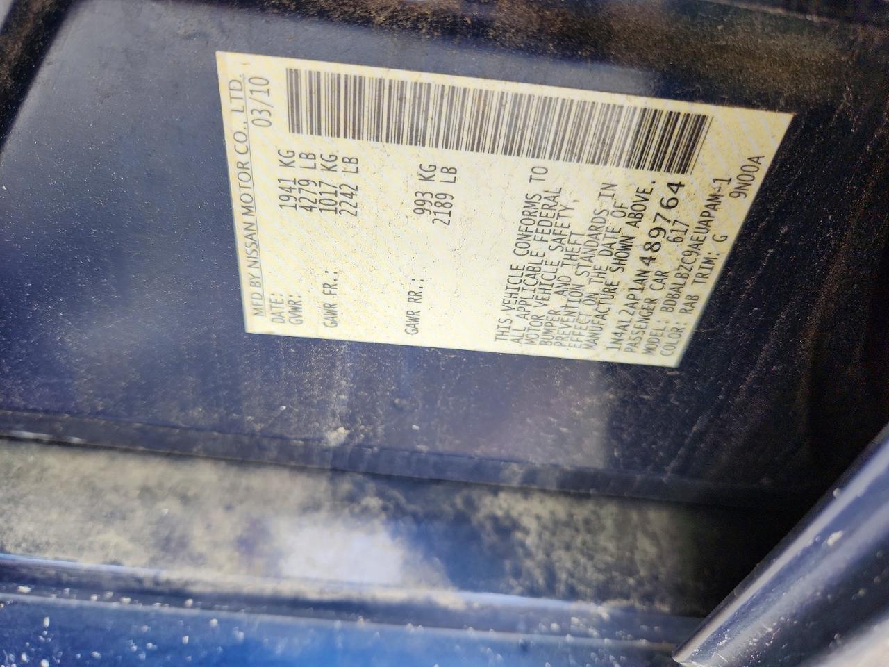 2010 Nissan Altima 2.5 Blue vin: 1N4AL2AP1AN489764