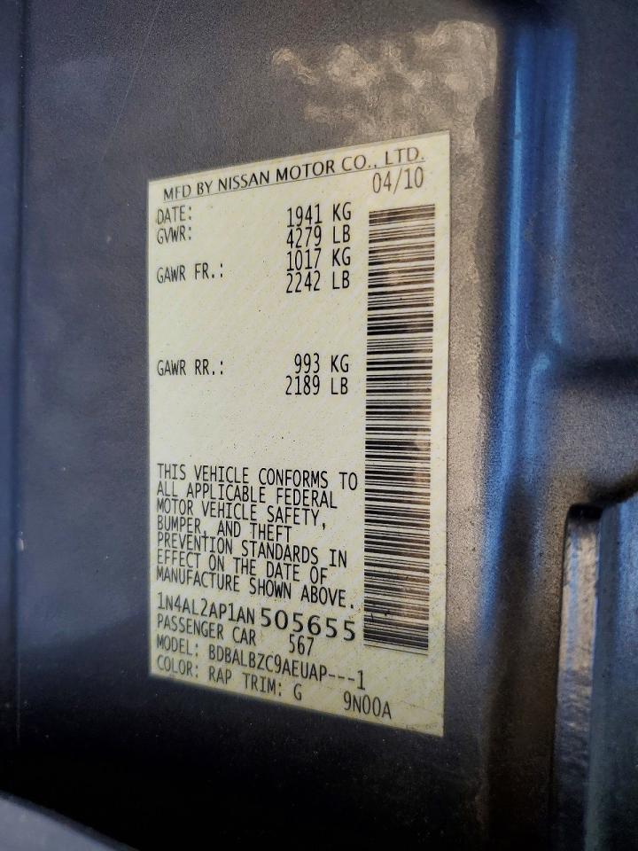 2010 Nissan Altima 2.5 Blue vin: 1N4AL2AP1AN505655
