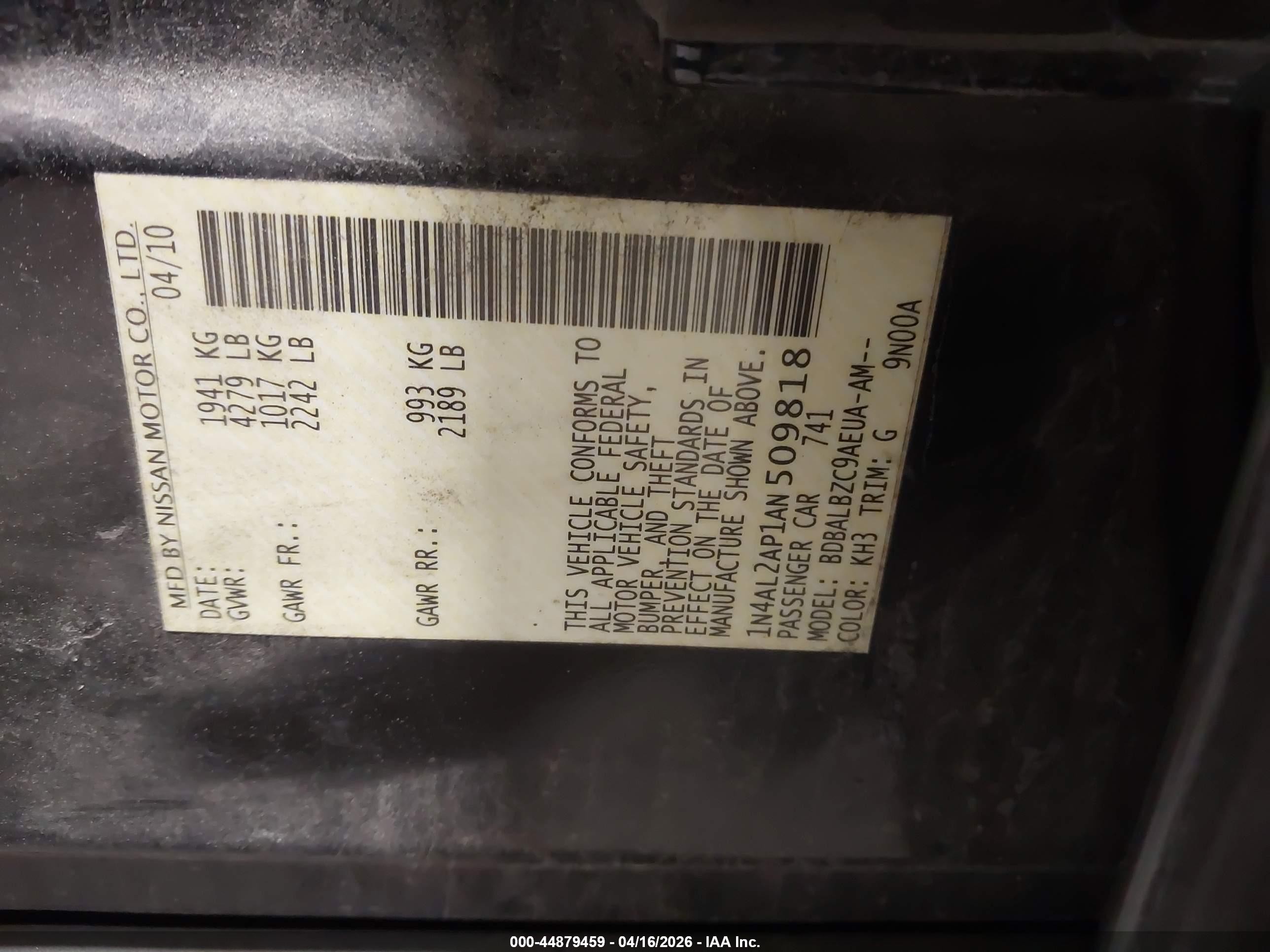 2010 Nissan Altima 2.5 S Gray vin: 1N4AL2AP1AN509818