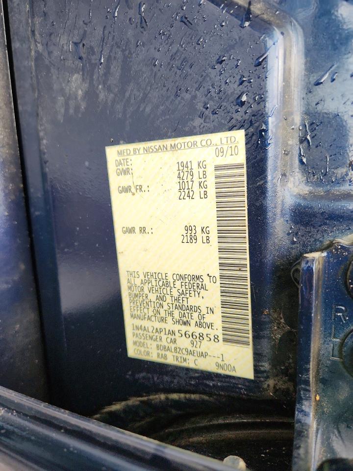 2010 Nissan Altima 2.5 Blue vin: 1N4AL2AP1AN566858