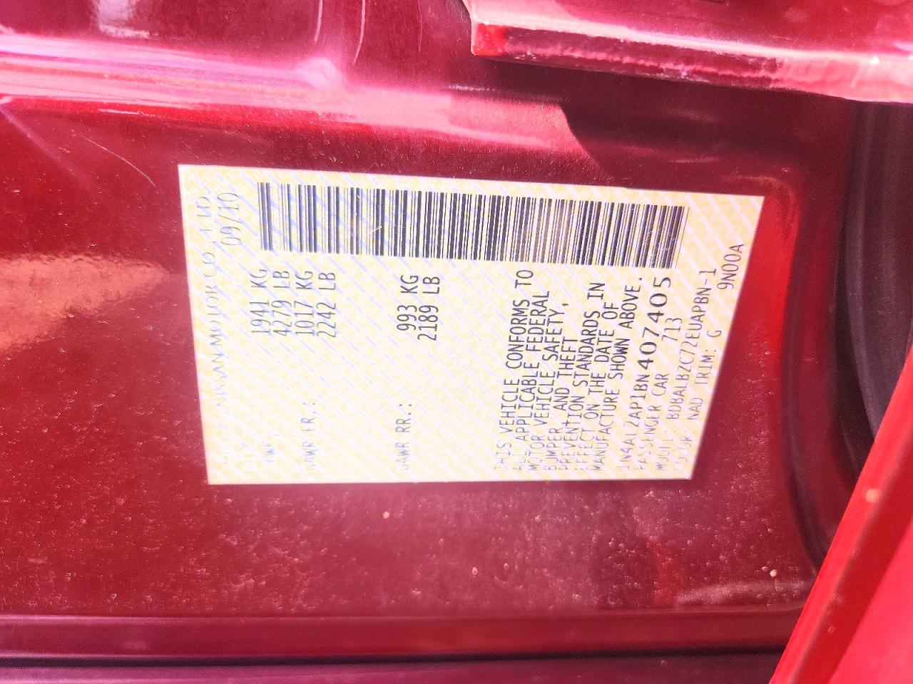 2011 Nissan Altima 2.5 Red vin: 1N4AL2AP1BN407405