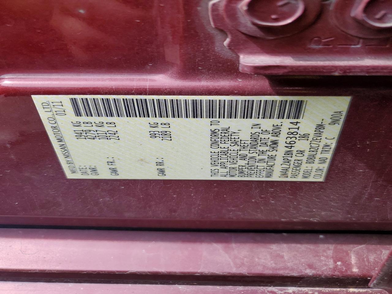 2011 Nissan Altima 2.5 Maroon vin: 1N4AL2AP1BN463814