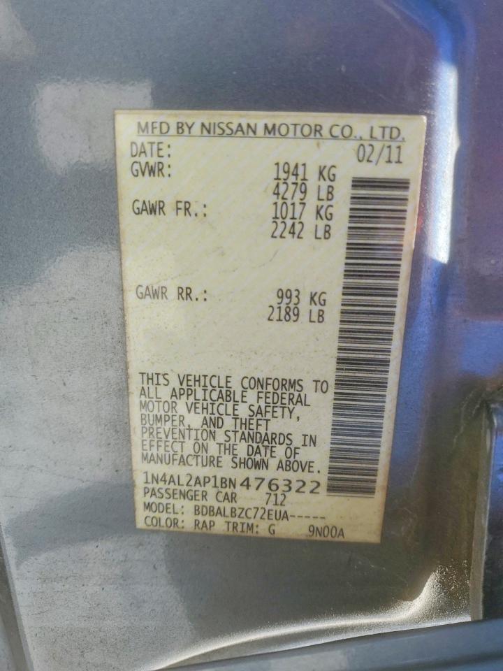 2011 Nissan Altima 2.5 Blue vin: 1N4AL2AP1BN476322