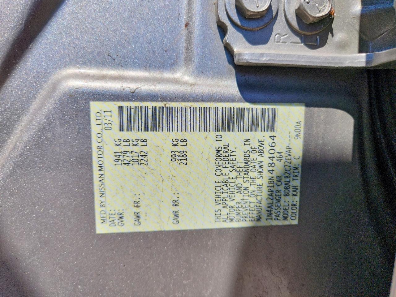2011 Nissan Altima 2.5 Tan vin: 1N4AL2AP1BN484064