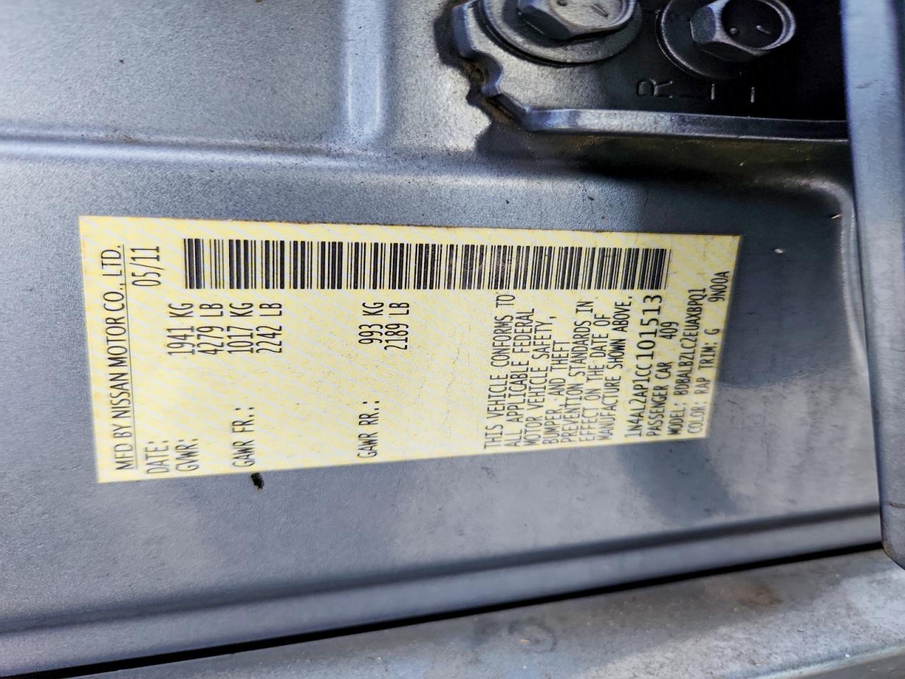 2012 Nissan Altima Blue vin: 1N4AL2AP1CC101513