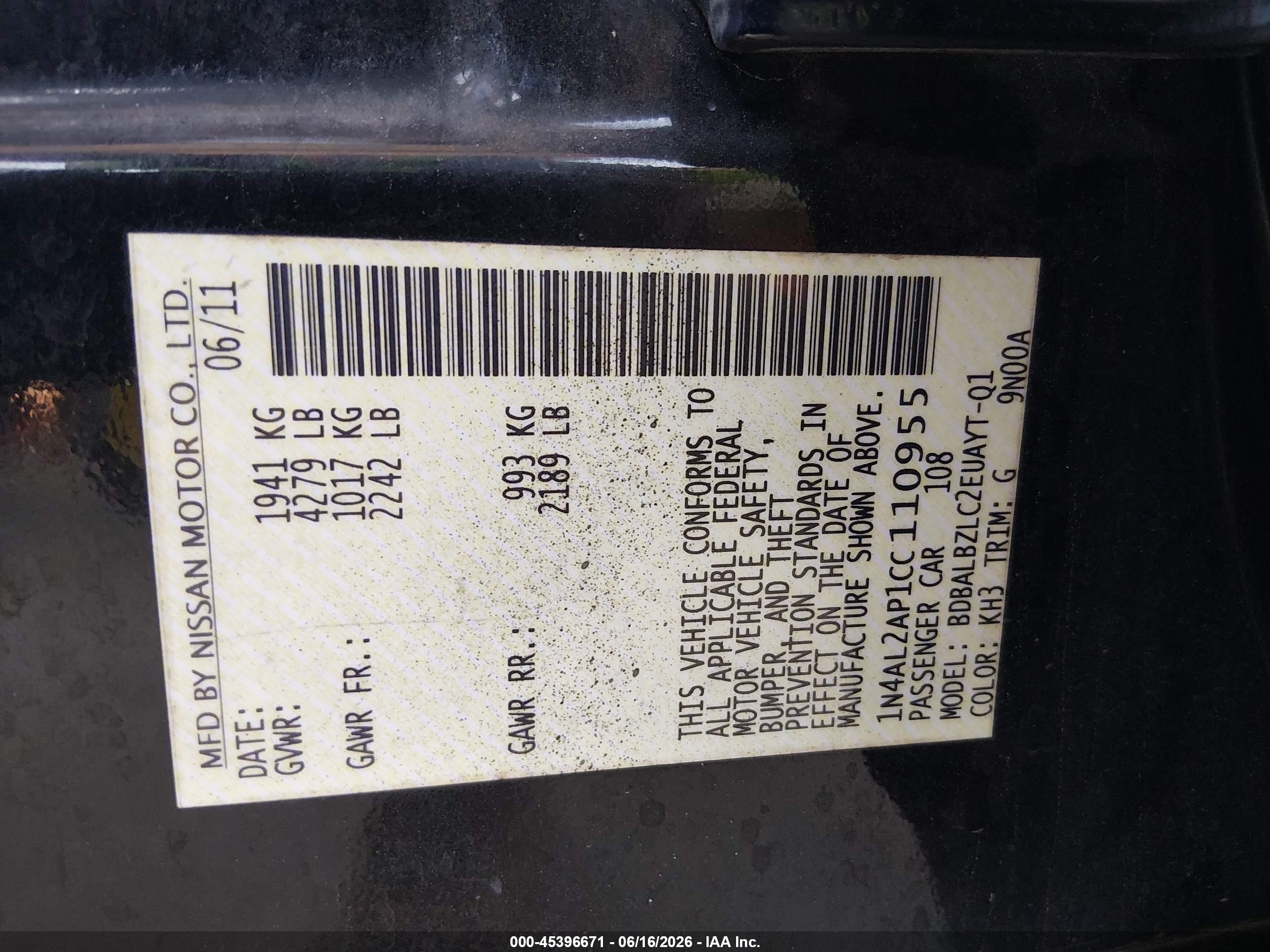 2012 Nissan Altima 2.5 S Черный vin: 1N4AL2AP1CC110955