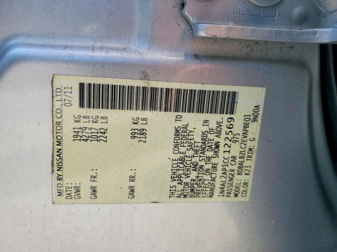 2012 Nissan Altima 2.5 Silver vin: 1N4AL2AP1CC122569