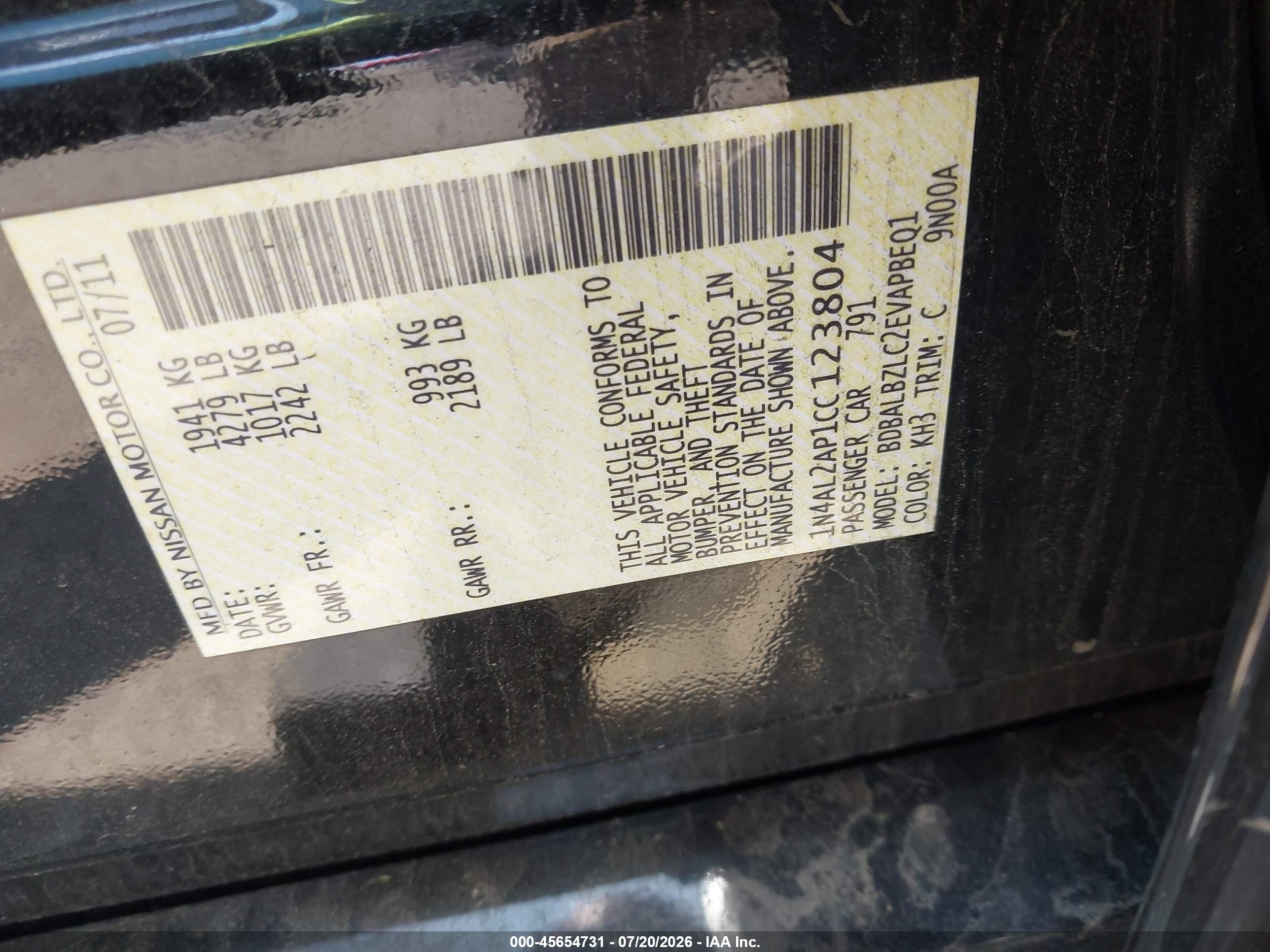 2012 Nissan Altima 2.5 S Black vin: 1N4AL2AP1CC123804
