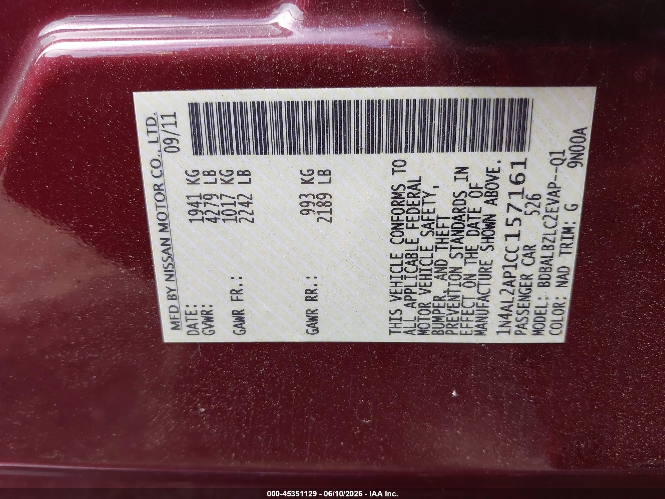 2012 Nissan Altima 2.5 S Red vin: 1N4AL2AP1CC157161