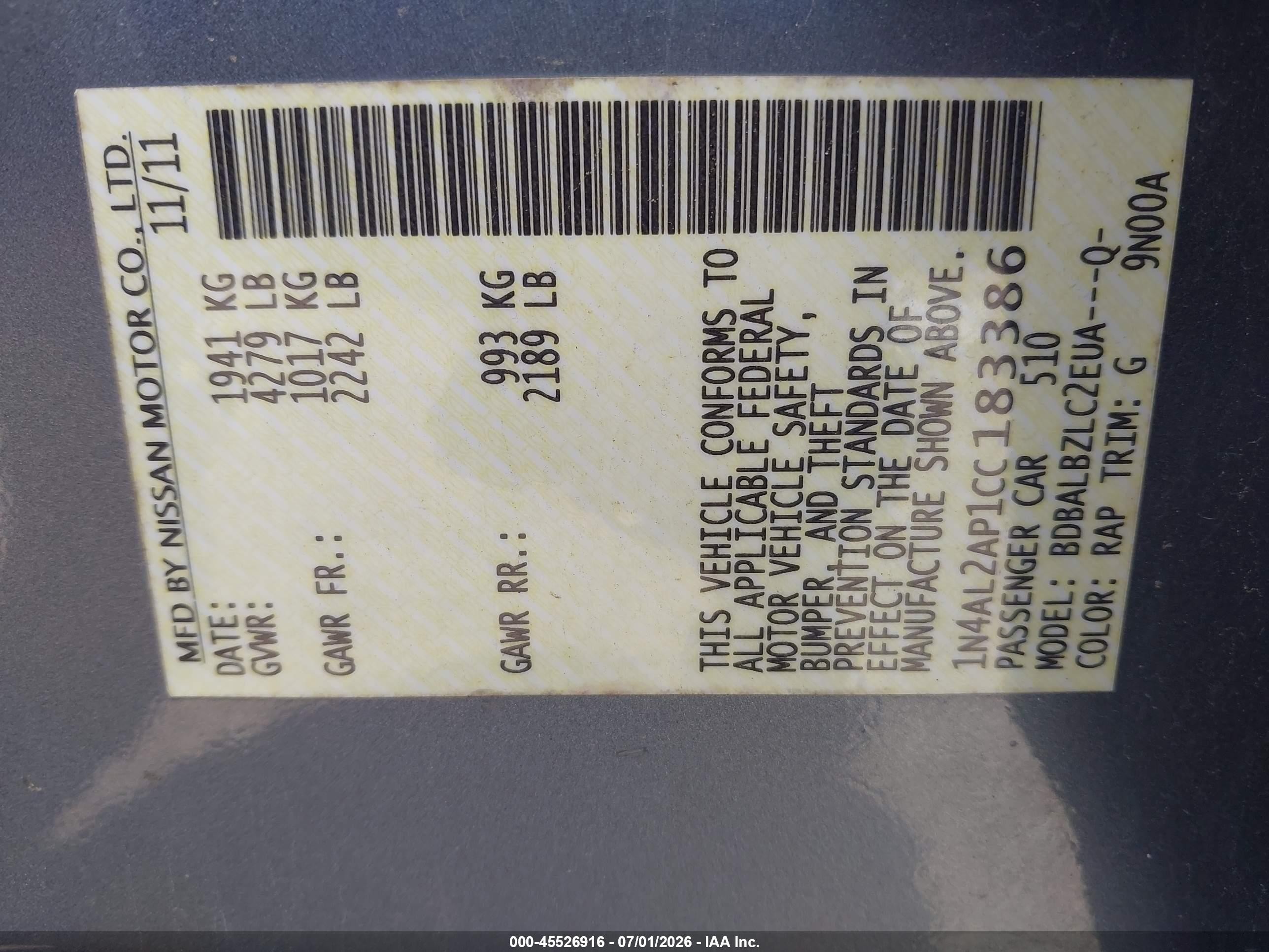 2012 Nissan Altima 2.5 S Blue vin: 1N4AL2AP1CC183386