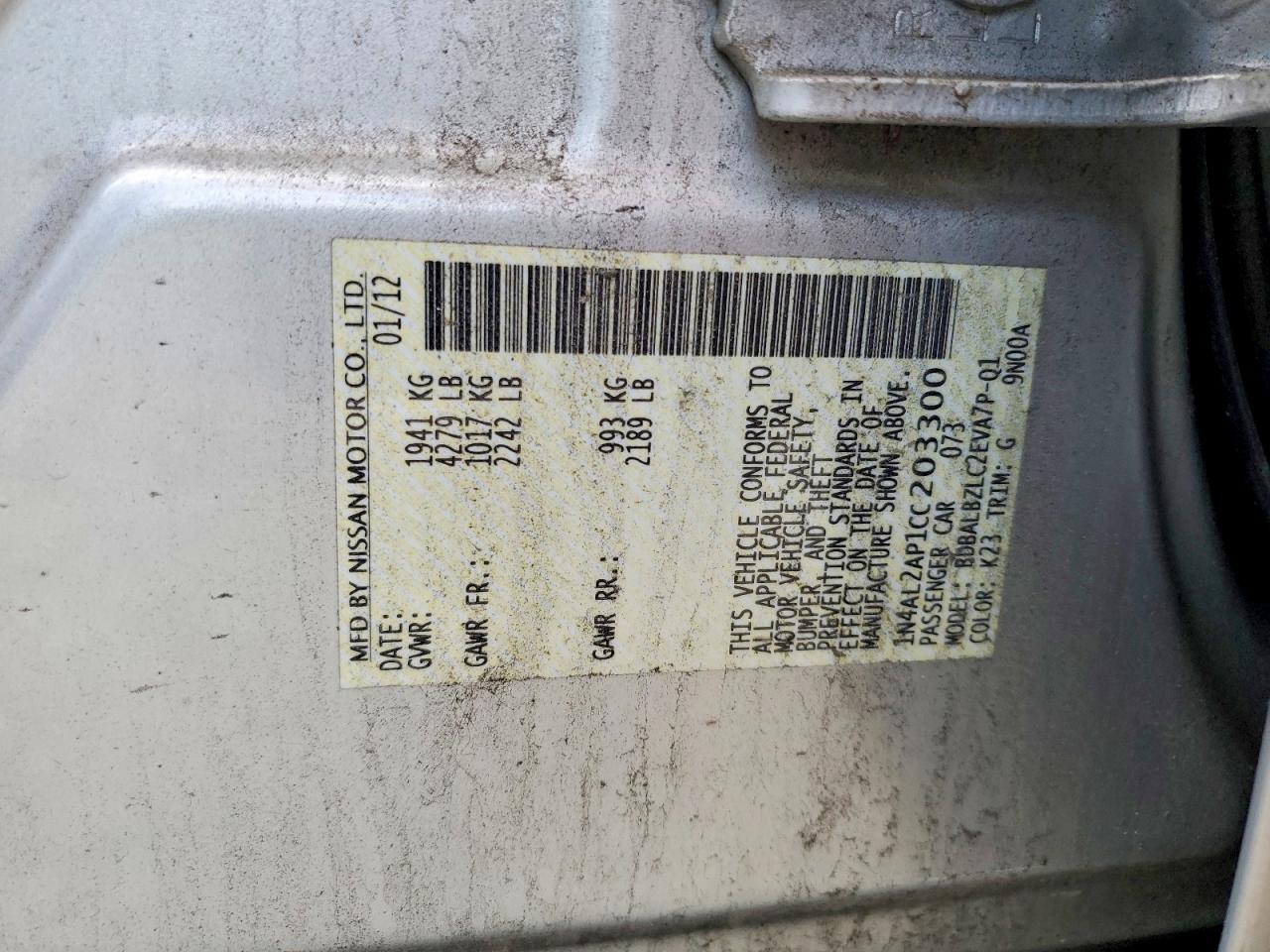 2012 Nissan Altima 2.5 Silver vin: 1N4AL2AP1CC203300