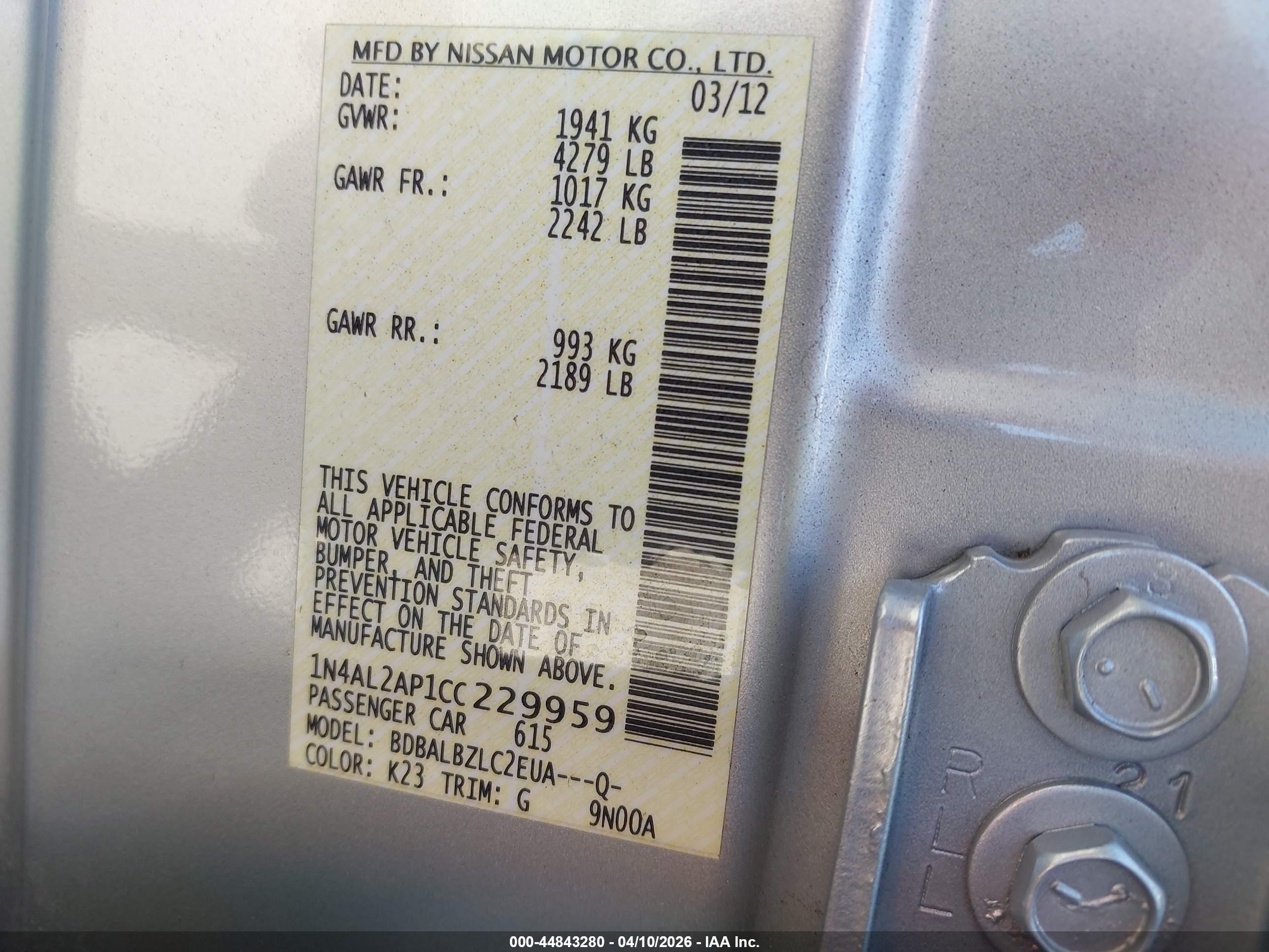 2012 Nissan Altima 2.5 S Silver vin: 1N4AL2AP1CC229959