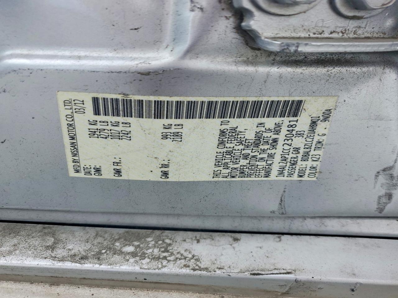 2012 Nissan Altima 2.5 Silver vin: 1N4AL2AP1CC230481