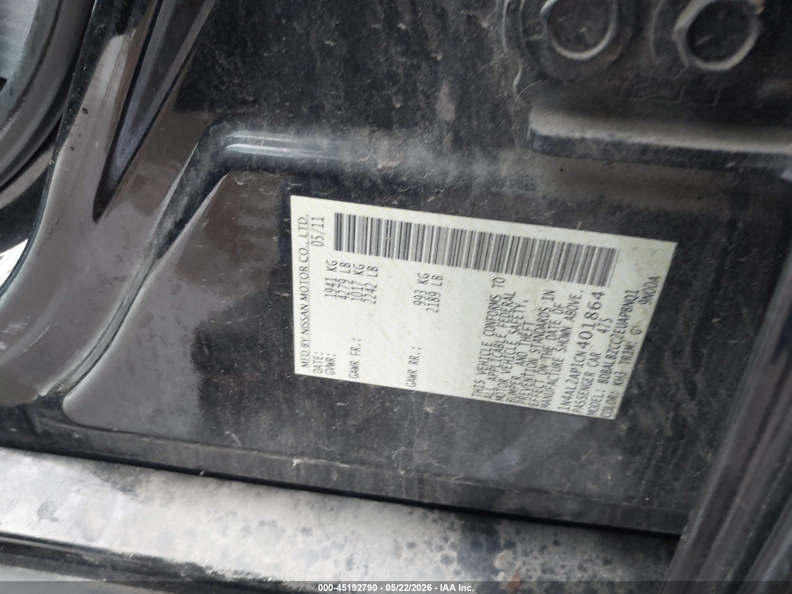2012 Nissan Altima 2.5 S Черный vin: 1N4AL2AP1CN401864