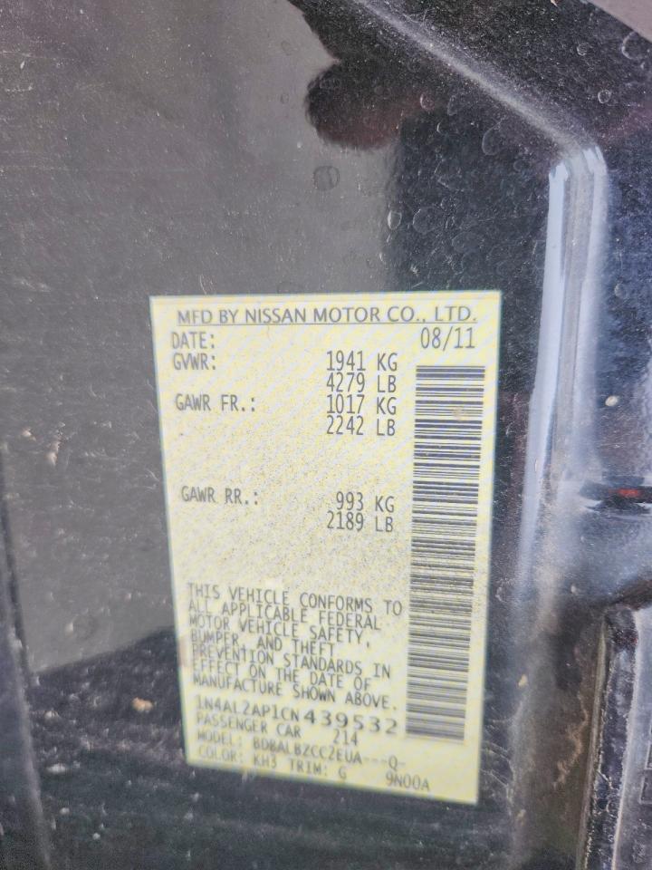 2012 Nissan Altima 2.5 Black vin: 1N4AL2AP1CN439532
