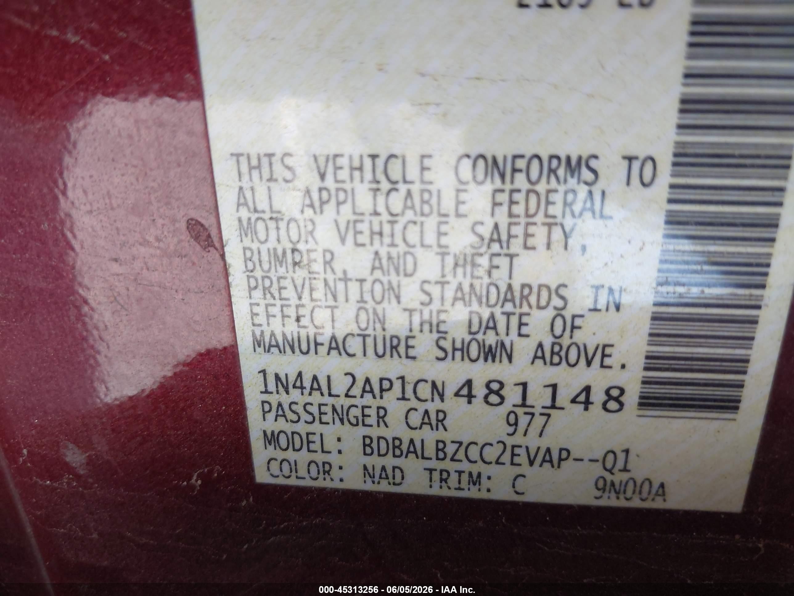 2012 Nissan Altima 2.5 S Burgundy vin: 1N4AL2AP1CN481148