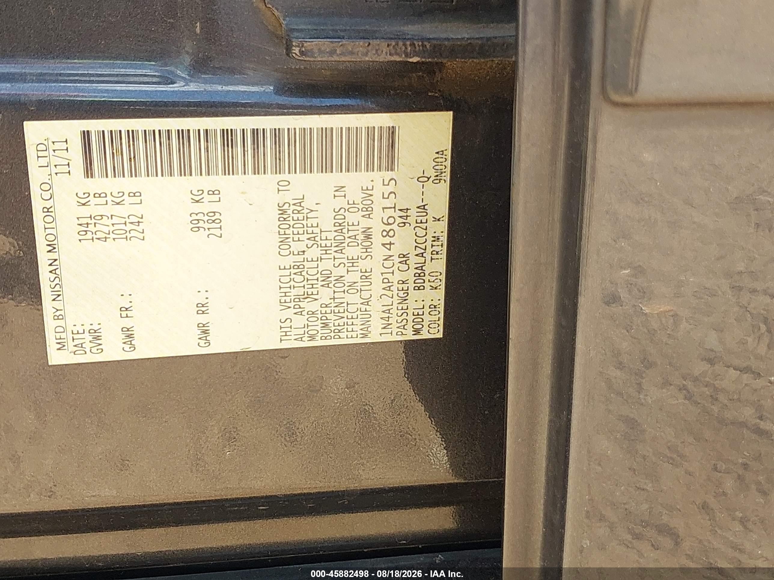 2012 Nissan Altima 2.5 Silver vin: 1N4AL2AP1CN486155