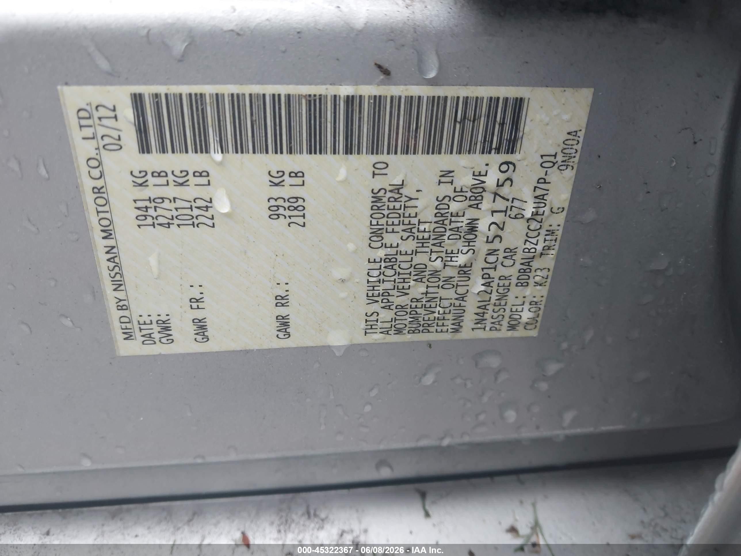 2012 Nissan Altima 2.5 S Silver vin: 1N4AL2AP1CN521759