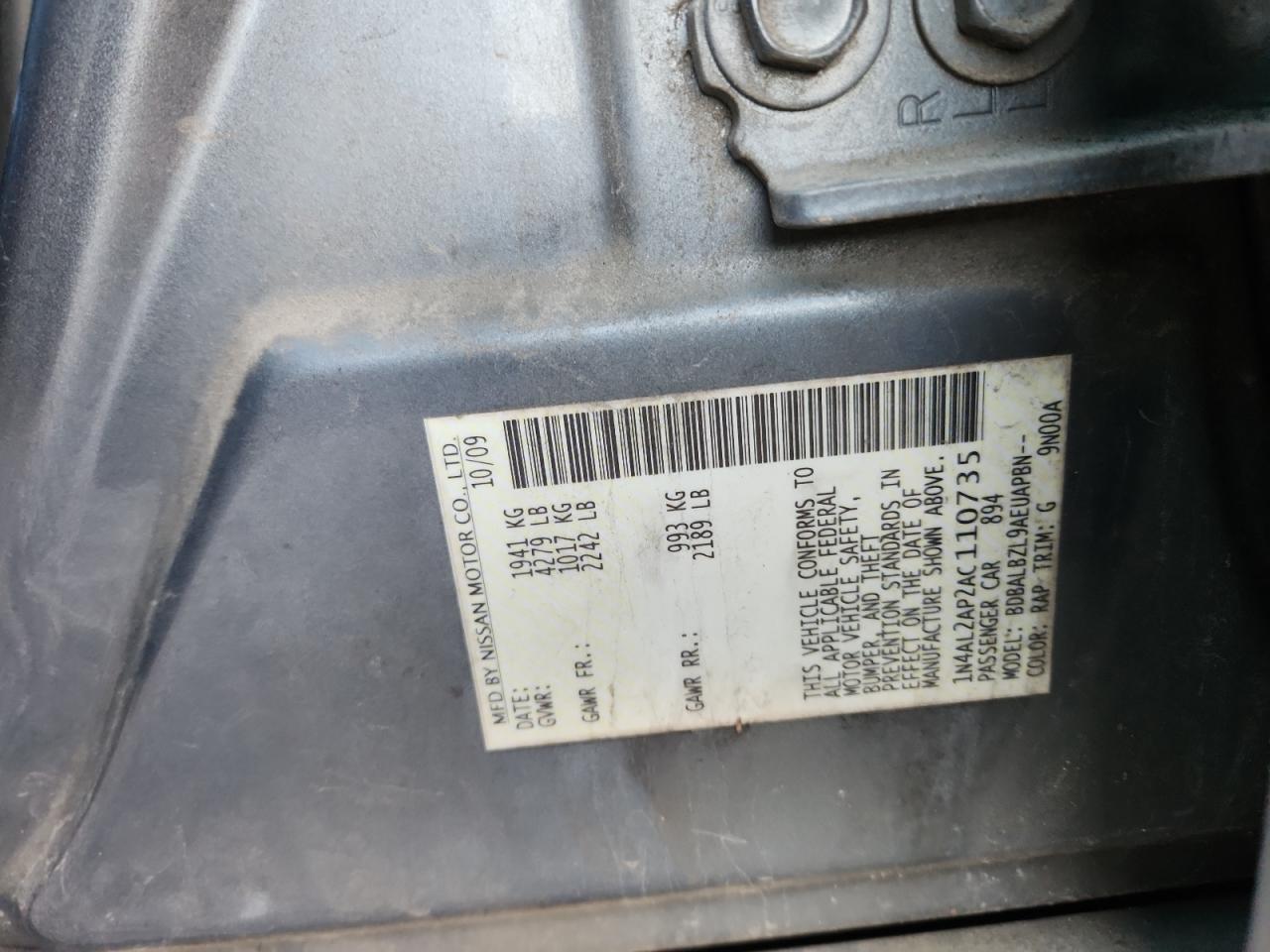 2010 Nissan Altima 2.5 Blue vin: 1N4AL2AP2AC110735