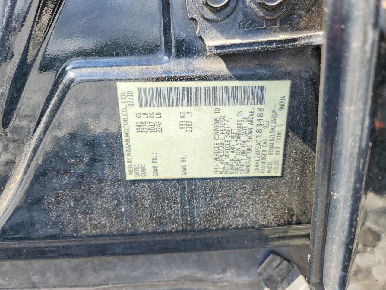 2010 Nissan Altima Base Black vin: 1N4AL2AP2AC183488