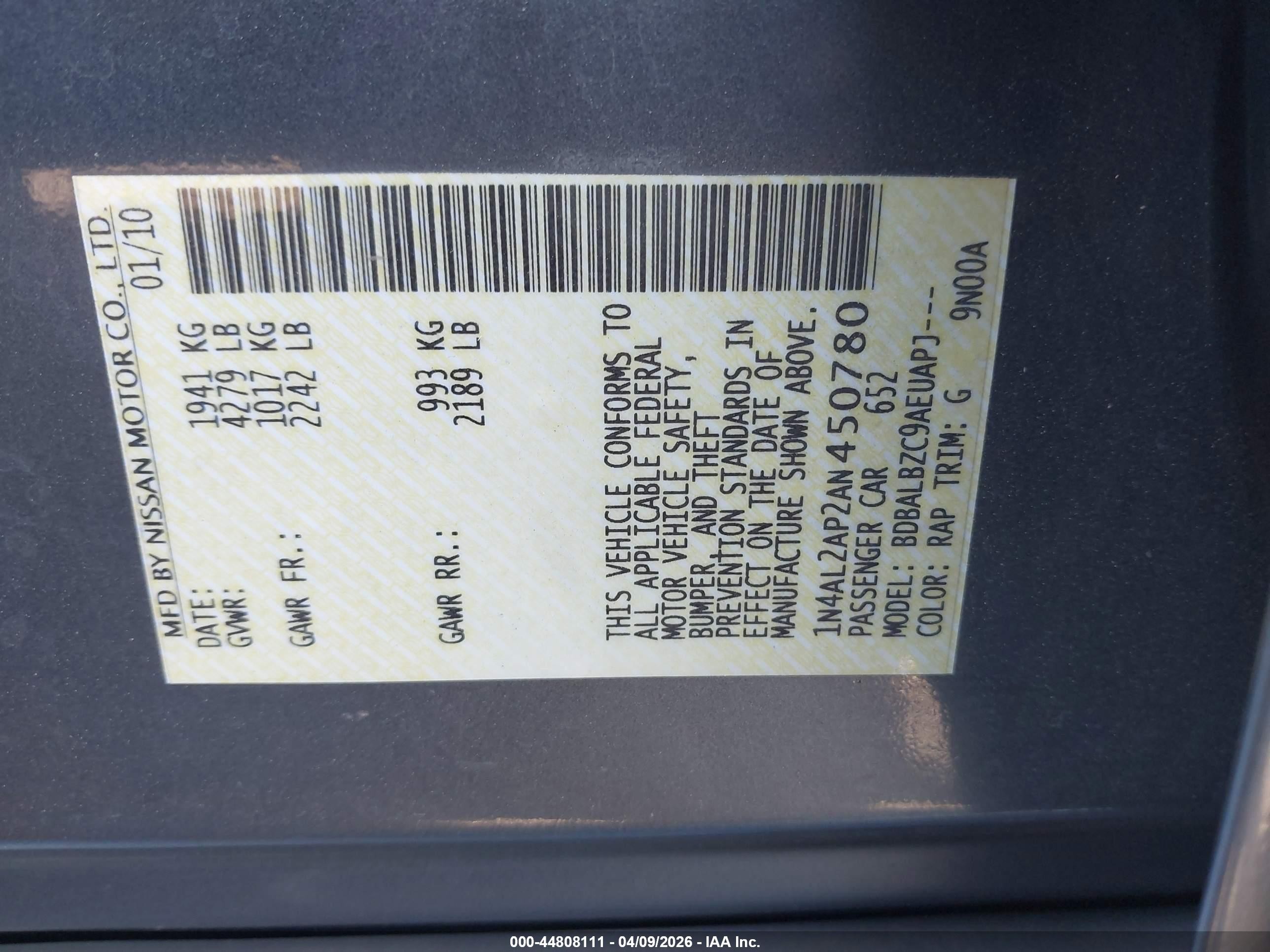 2010 Nissan Altima 2.5 S Серебряный vin: 1N4AL2AP2AN450780