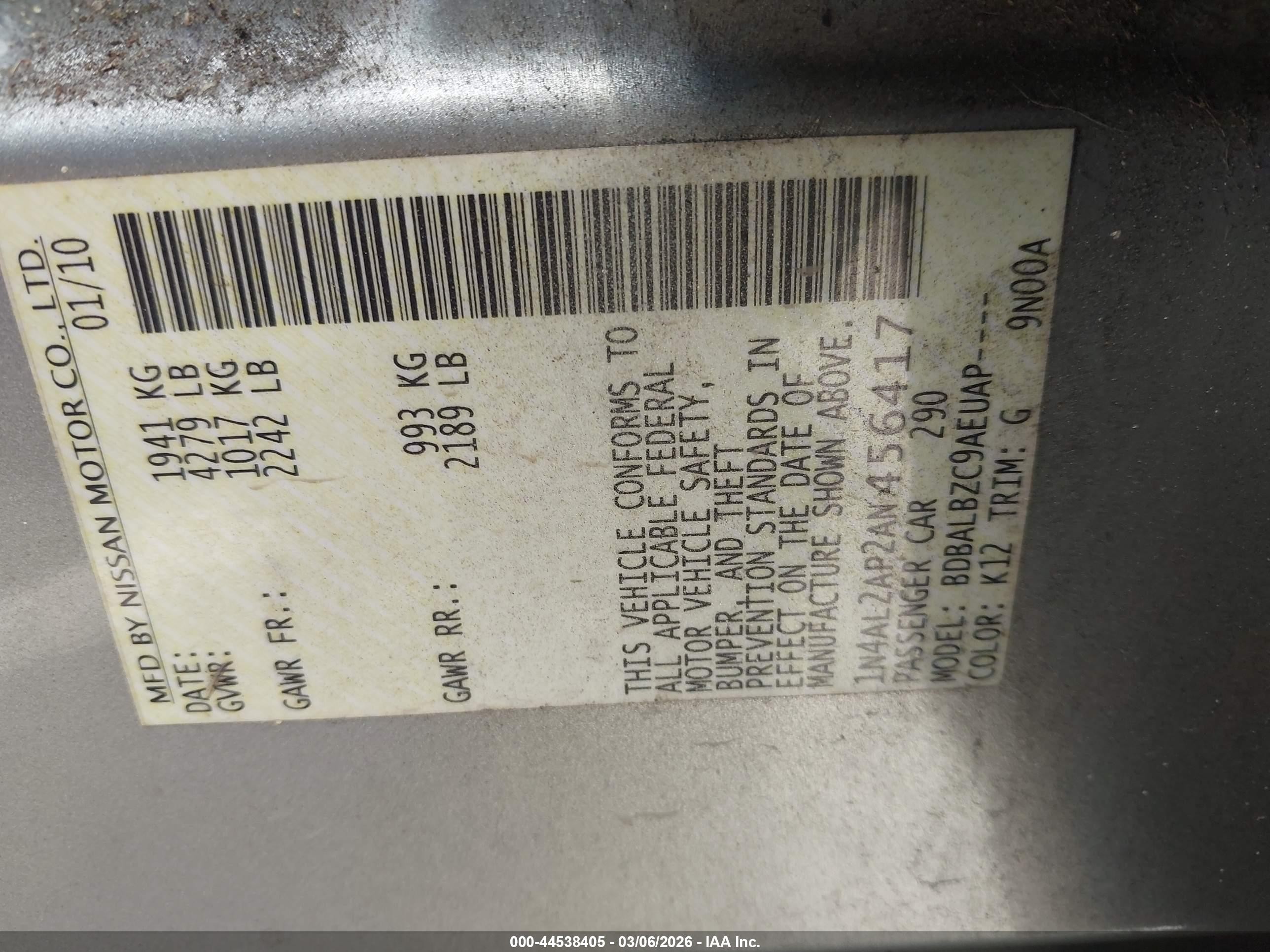 2010 Nissan Altima 2.5 S Серебряный vin: 1N4AL2AP2AN456417