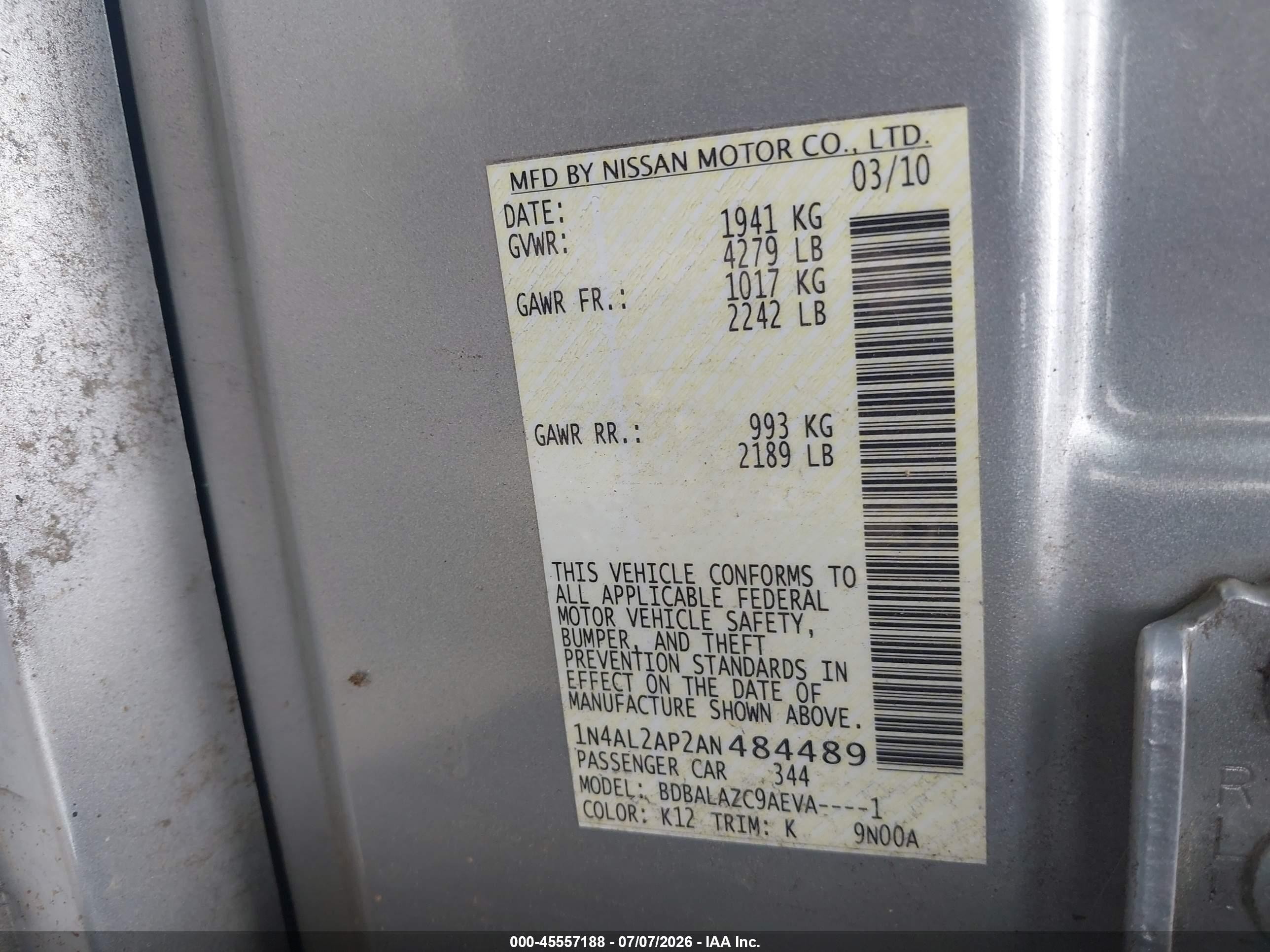 2010 Nissan Altima 2.5 Silver vin: 1N4AL2AP2AN484489