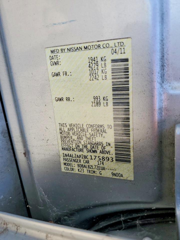 2011 Nissan Altima 2.5 Silver vin: 1N4AL2AP2BC175893