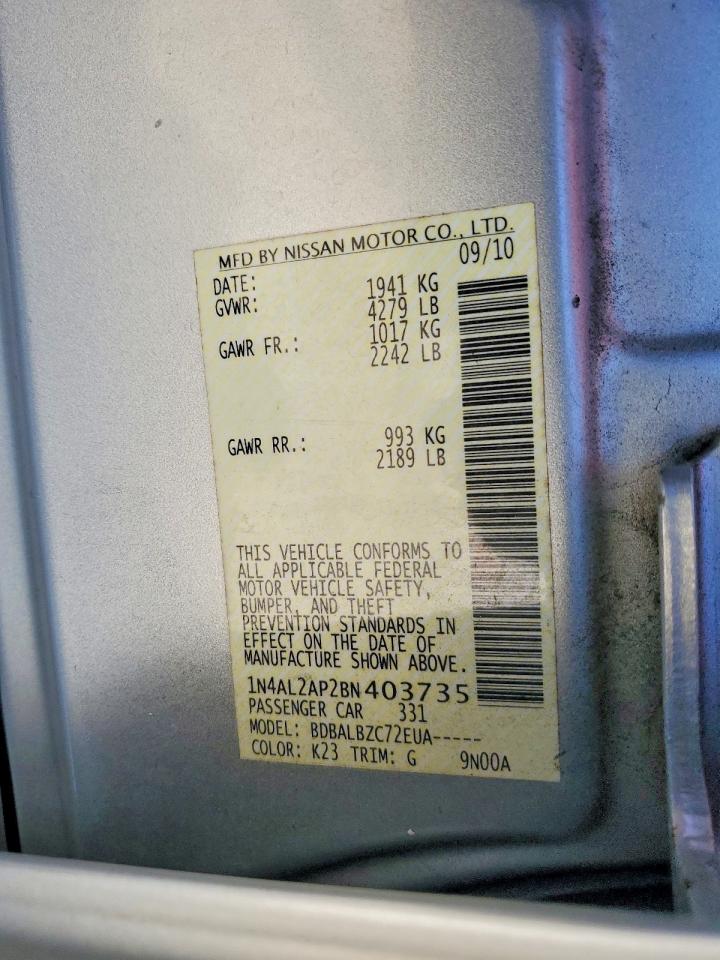 2011 Nissan Altima 2.5 Silver vin: 1N4AL2AP2BN403735