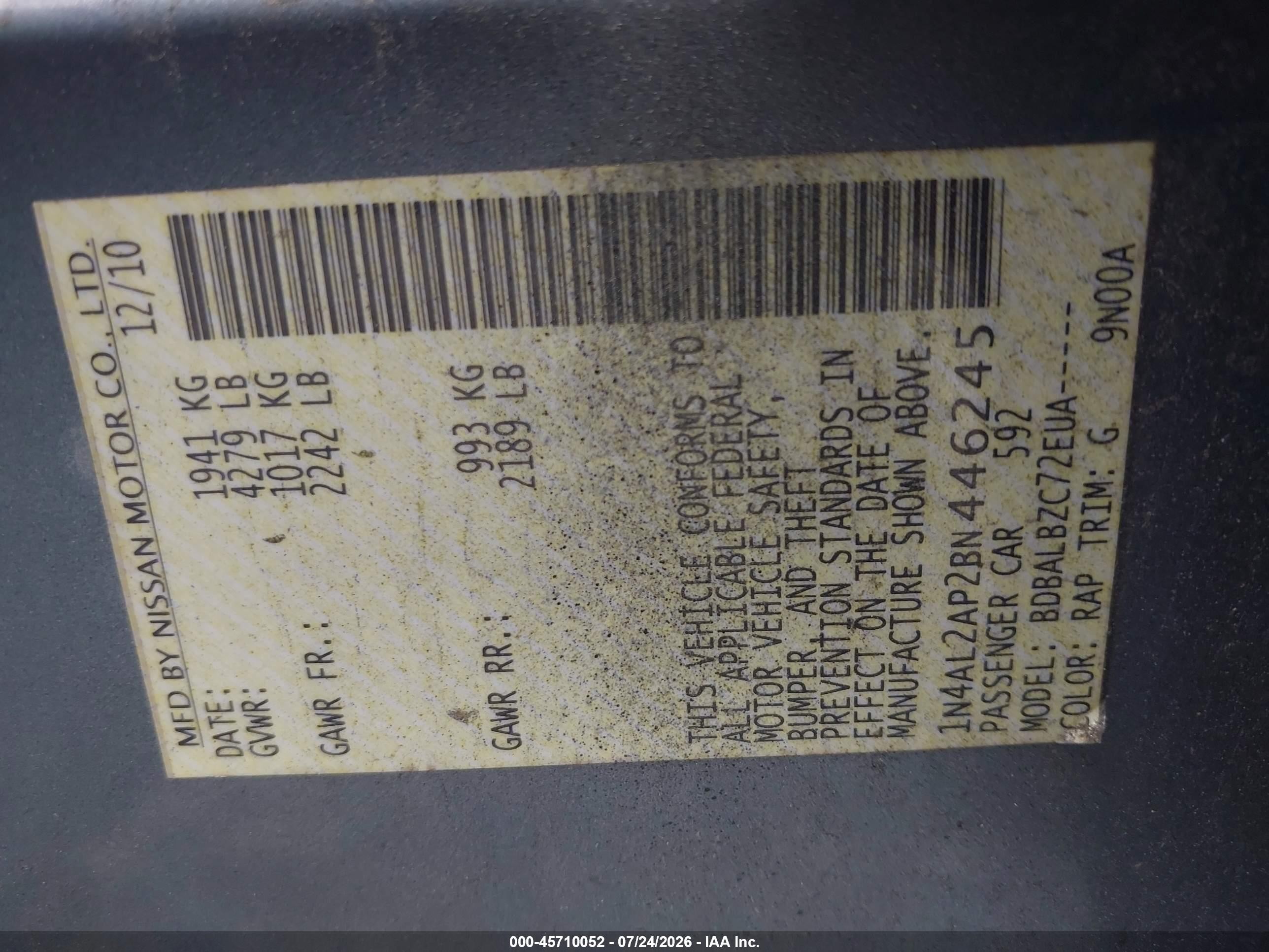 2011 Nissan Altima 2.5 S Blue vin: 1N4AL2AP2BN446245