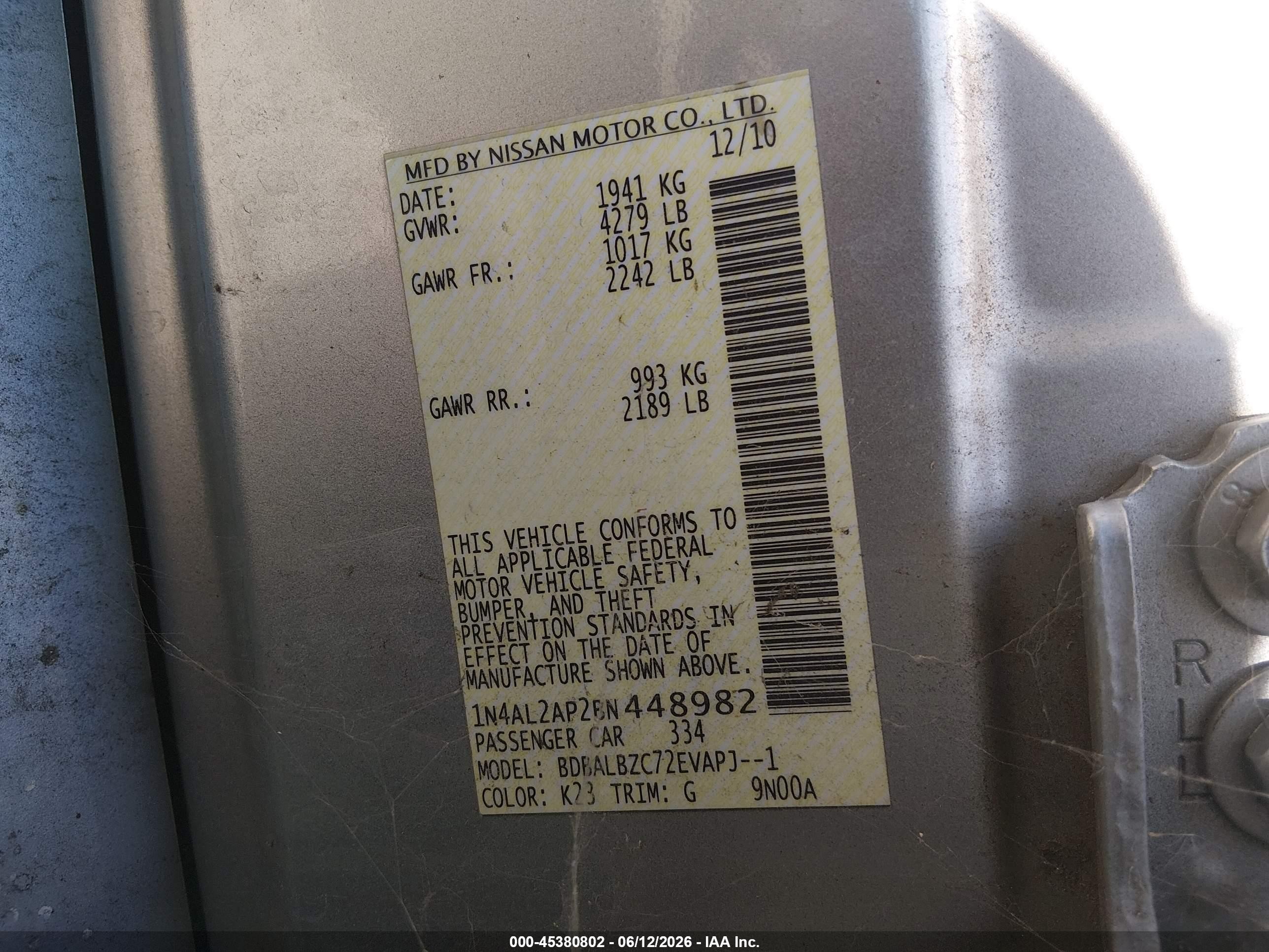 2011 Nissan Altima 2.5 S Silver vin: 1N4AL2AP2BN448982