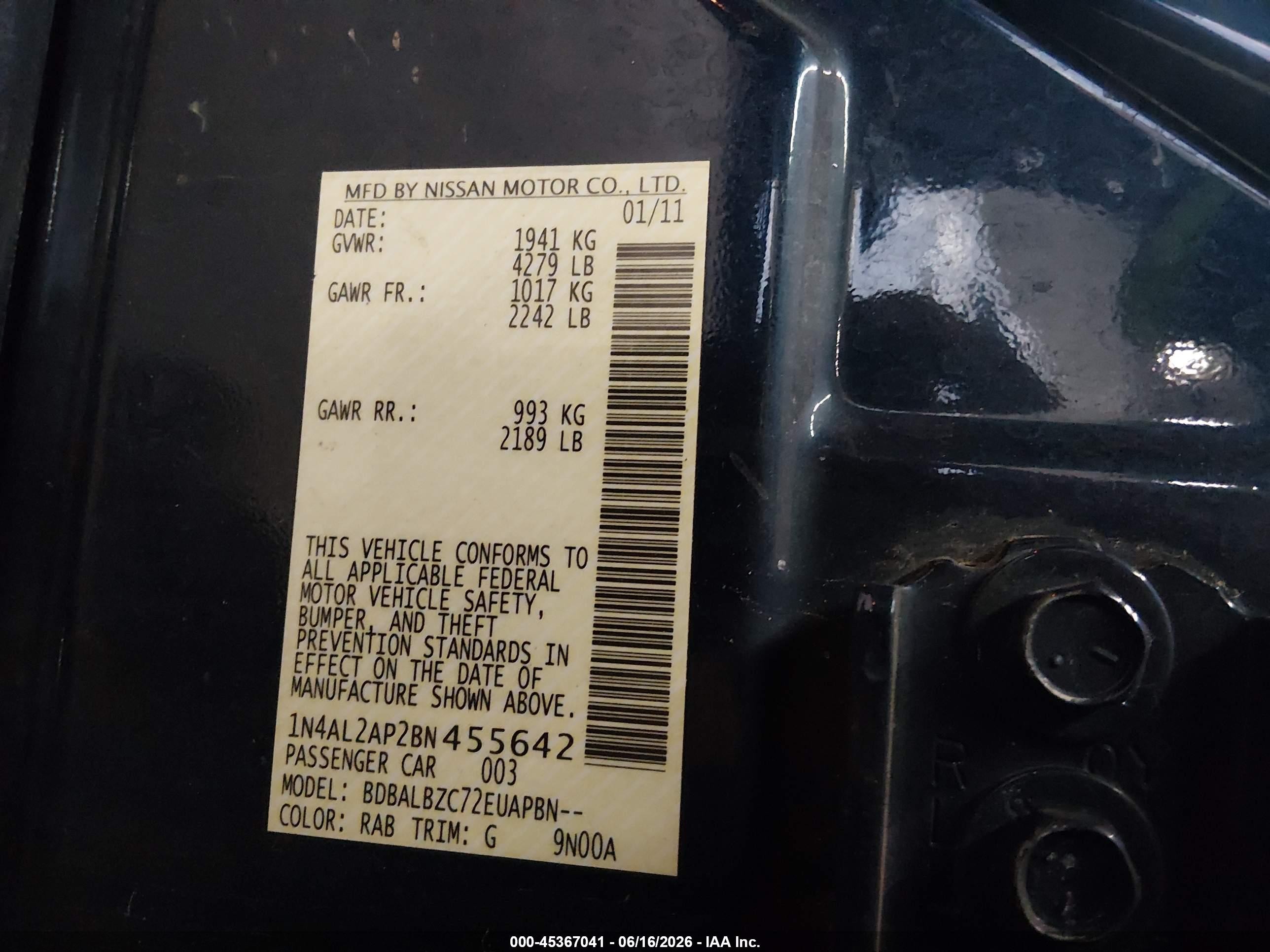 2011 Nissan Altima 2.5 S Dark Blue vin: 1N4AL2AP2BN455642