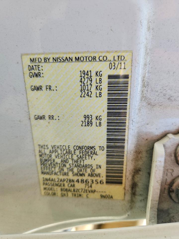 2011 Nissan Altima 2.5 White vin: 1N4AL2AP2BN486356