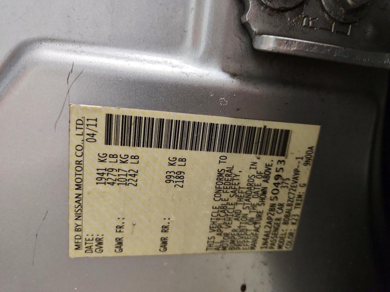 2011 Nissan Altima 2.5 Silver vin: 1N4AL2AP2BN504953
