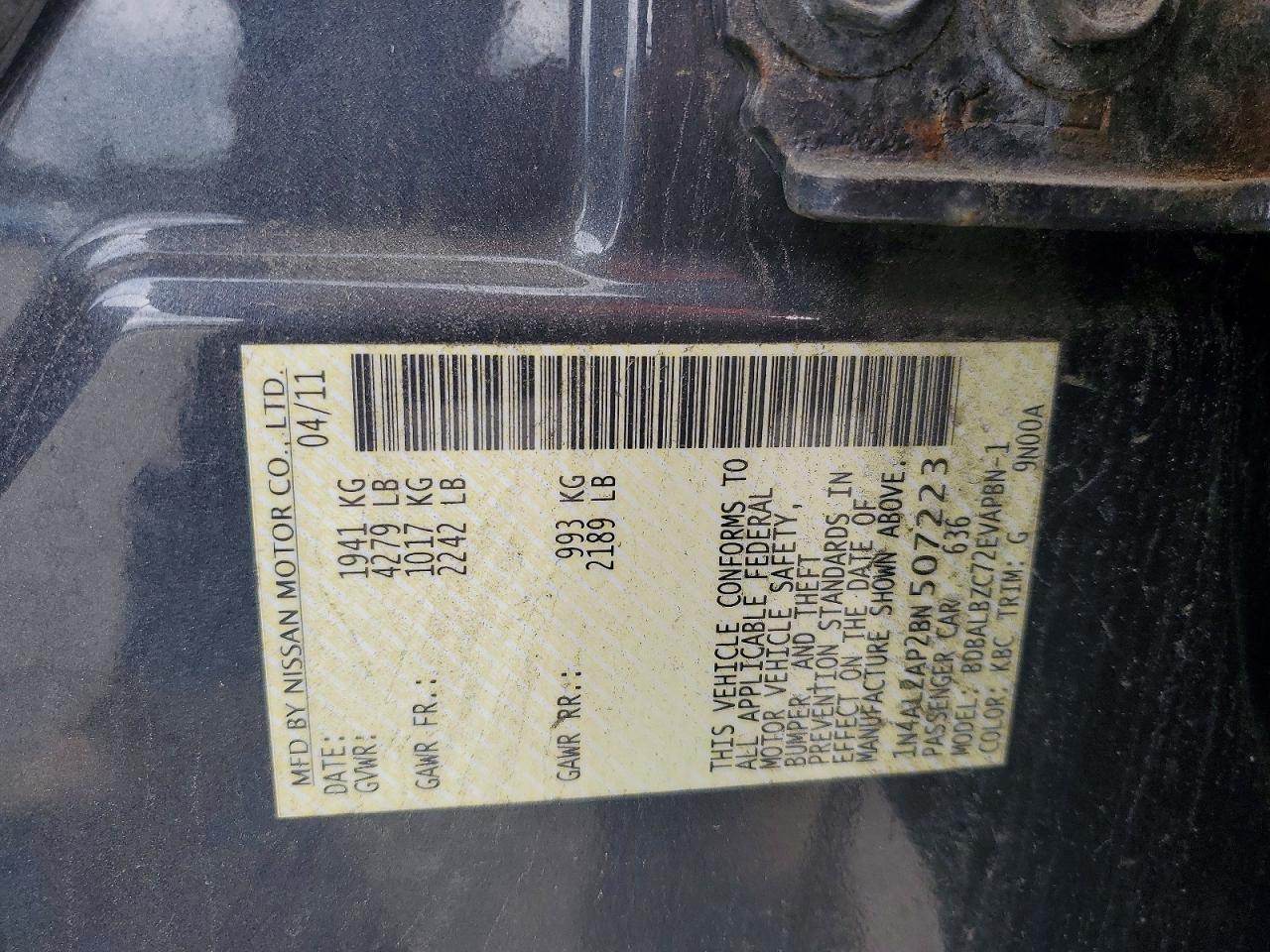 2011 Nissan Altima 2.5 Gray vin: 1N4AL2AP2BN507223