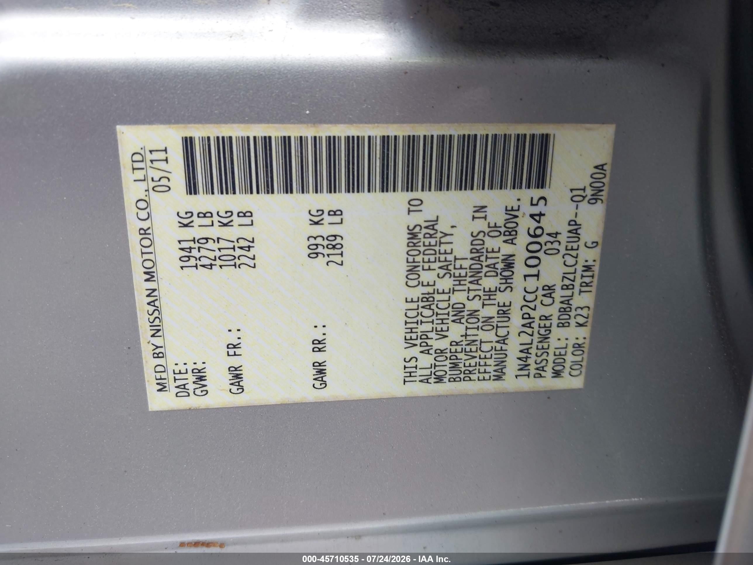 2012 Nissan Altima 2.5 S Silver vin: 1N4AL2AP2CC100645