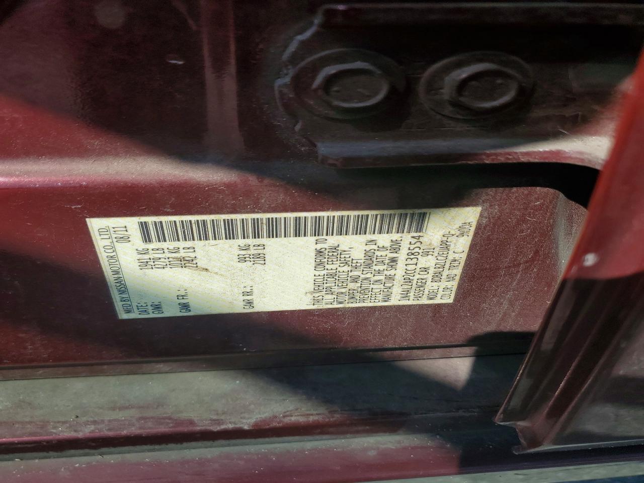 2012 Nissan Altima 2.5 Red vin: 1N4AL2AP2CC138554