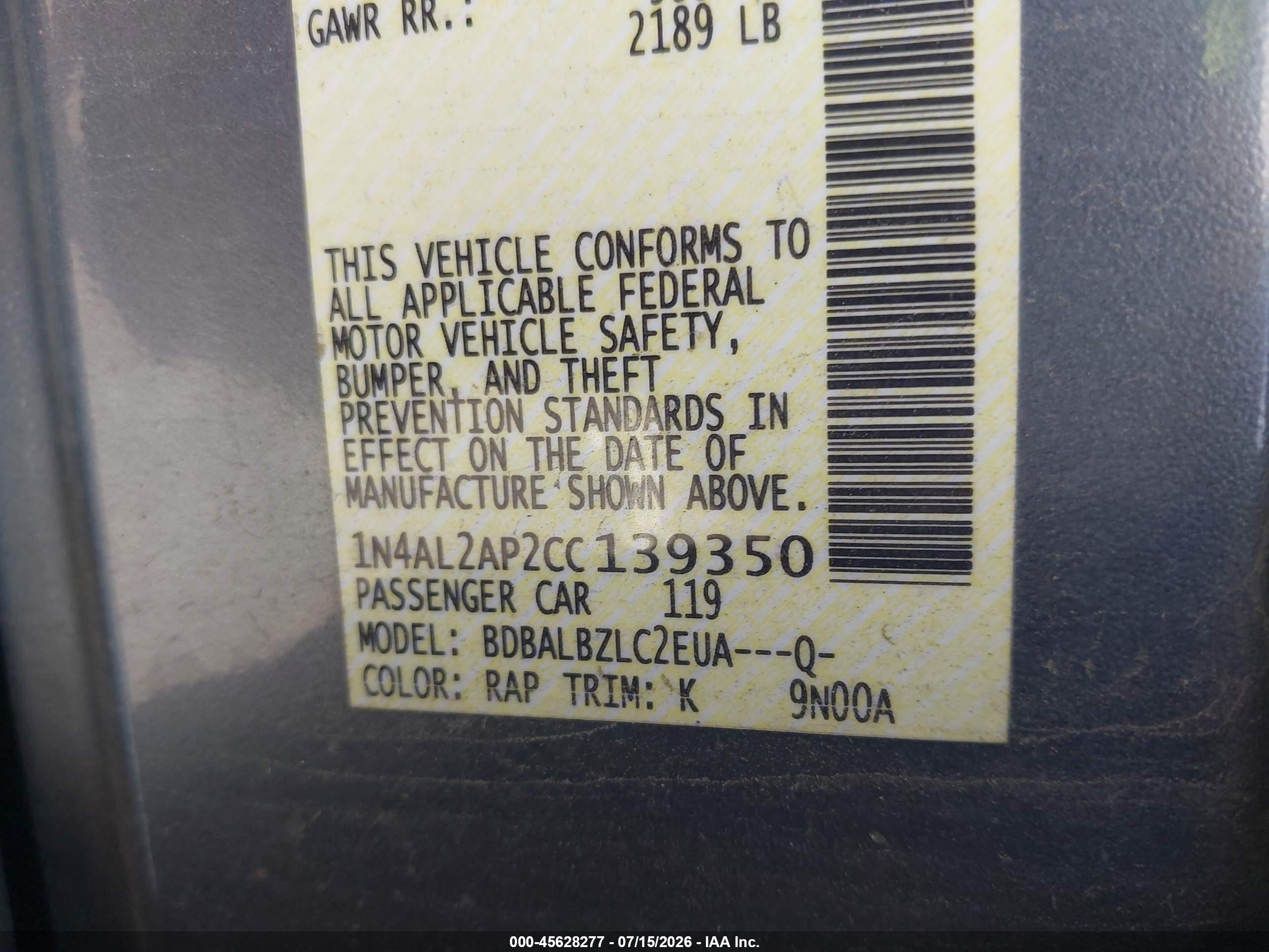 2012 Nissan Altima 2.5 S Синий vin: 1N4AL2AP2CC139350