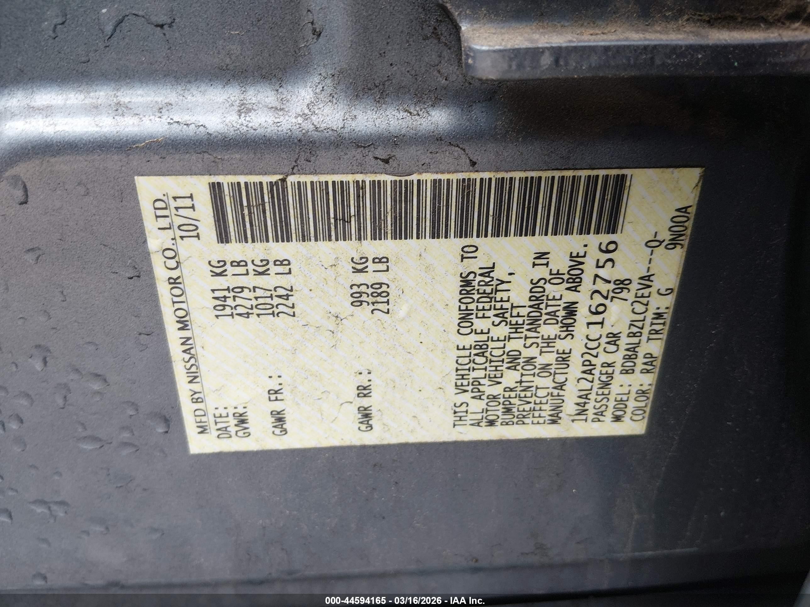 2012 Nissan Altima 2.5 S Blue vin: 1N4AL2AP2CC162756