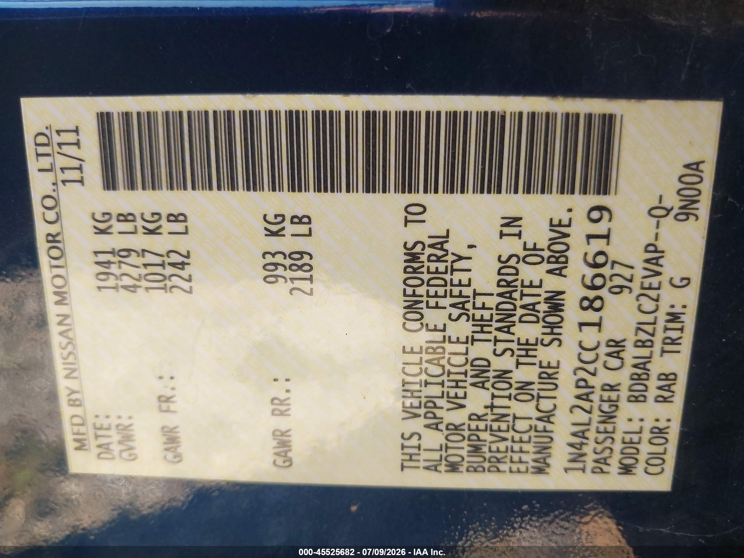 2012 Nissan Altima 2.5 S Синий vin: 1N4AL2AP2CC186619