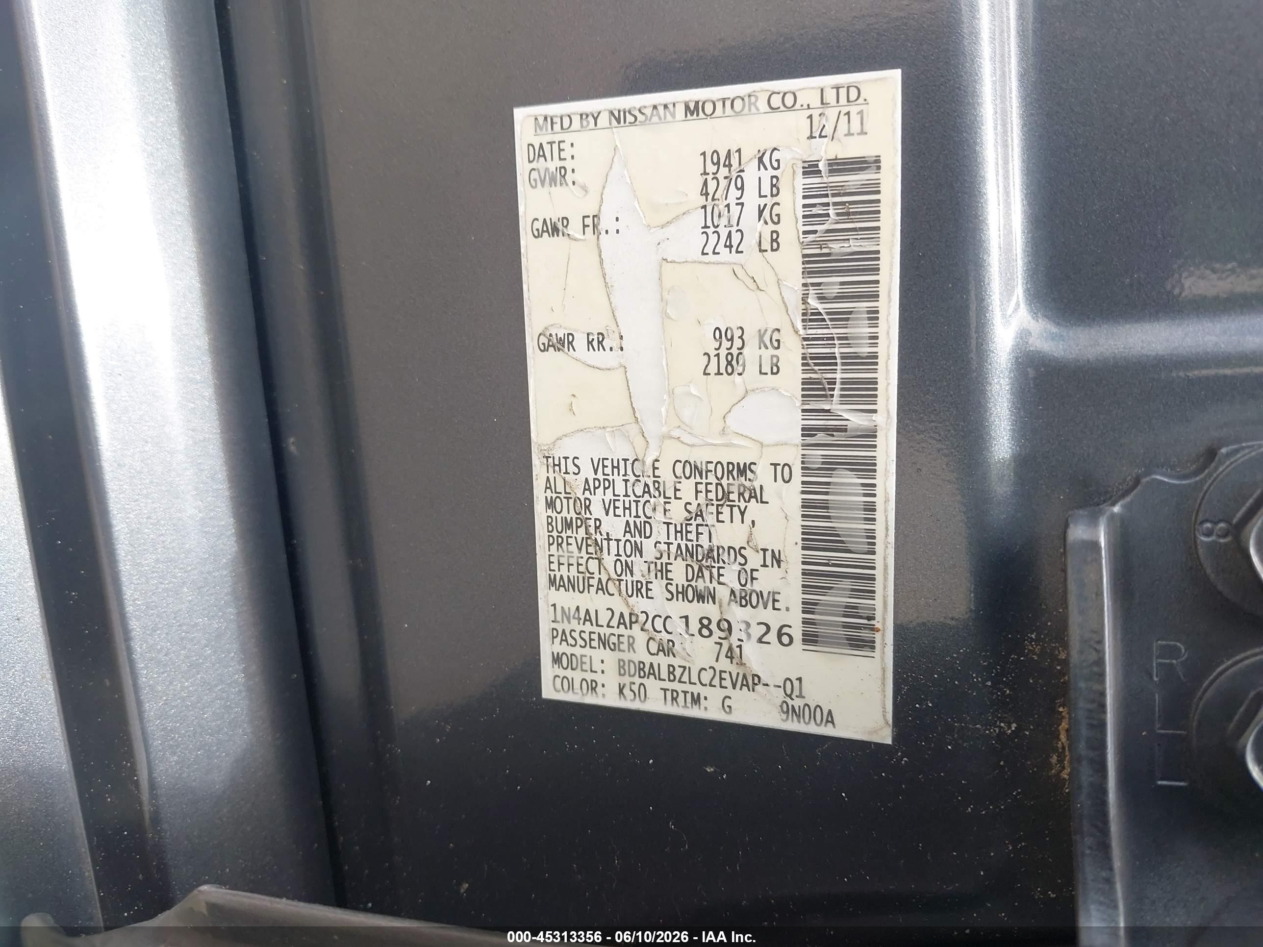 2012 Nissan Altima 2.5 S Gray vin: 1N4AL2AP2CC189326