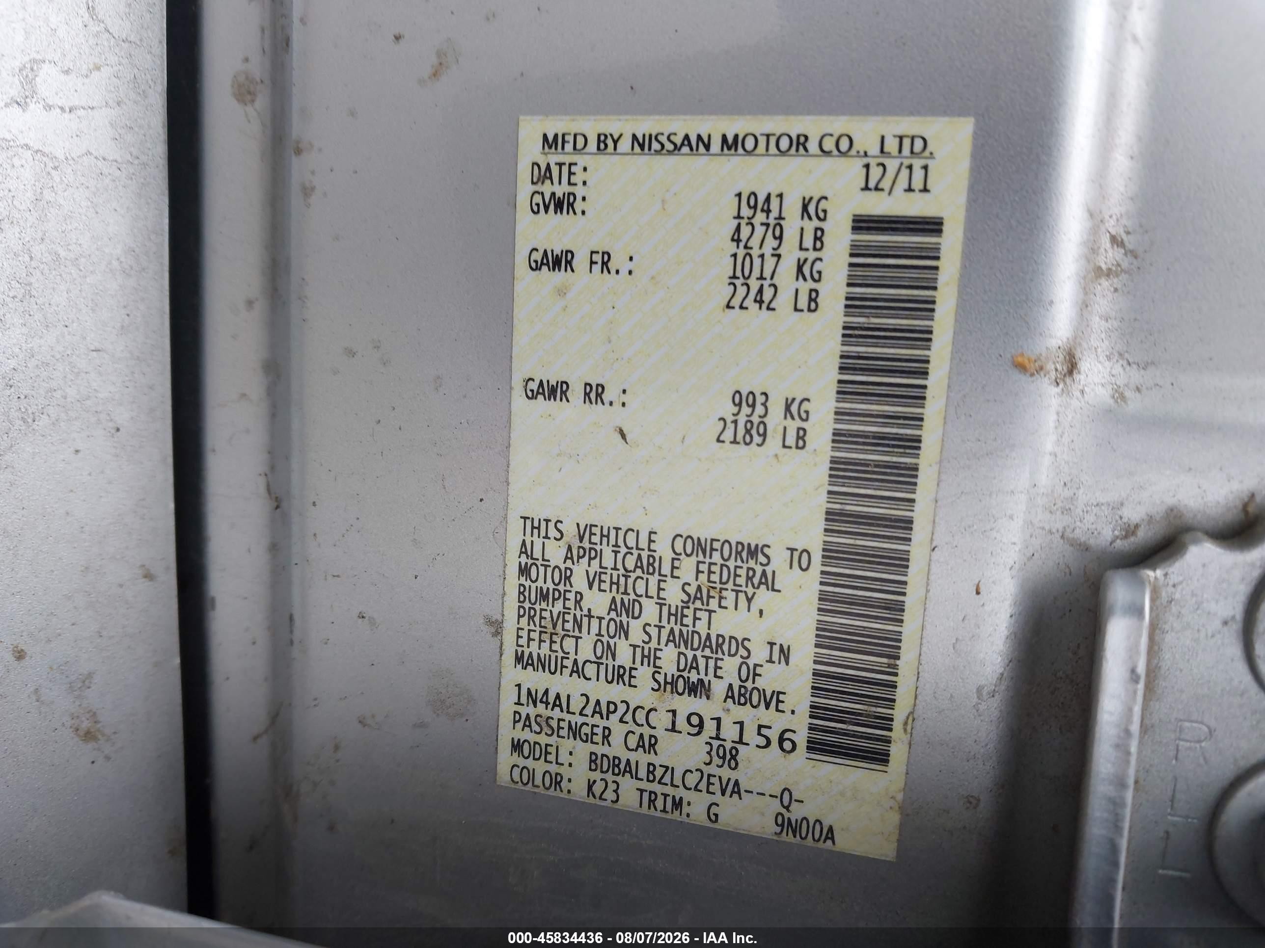 2012 Nissan Altima 2.5 S Silver vin: 1N4AL2AP2CC191156