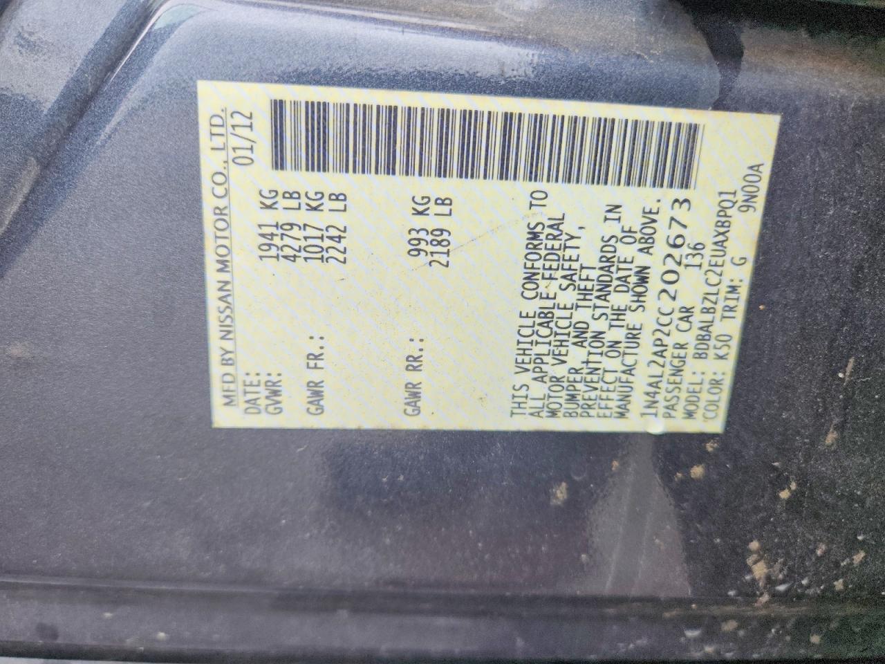 2012 Nissan Altima 2.5 Gray vin: 1N4AL2AP2CC202673