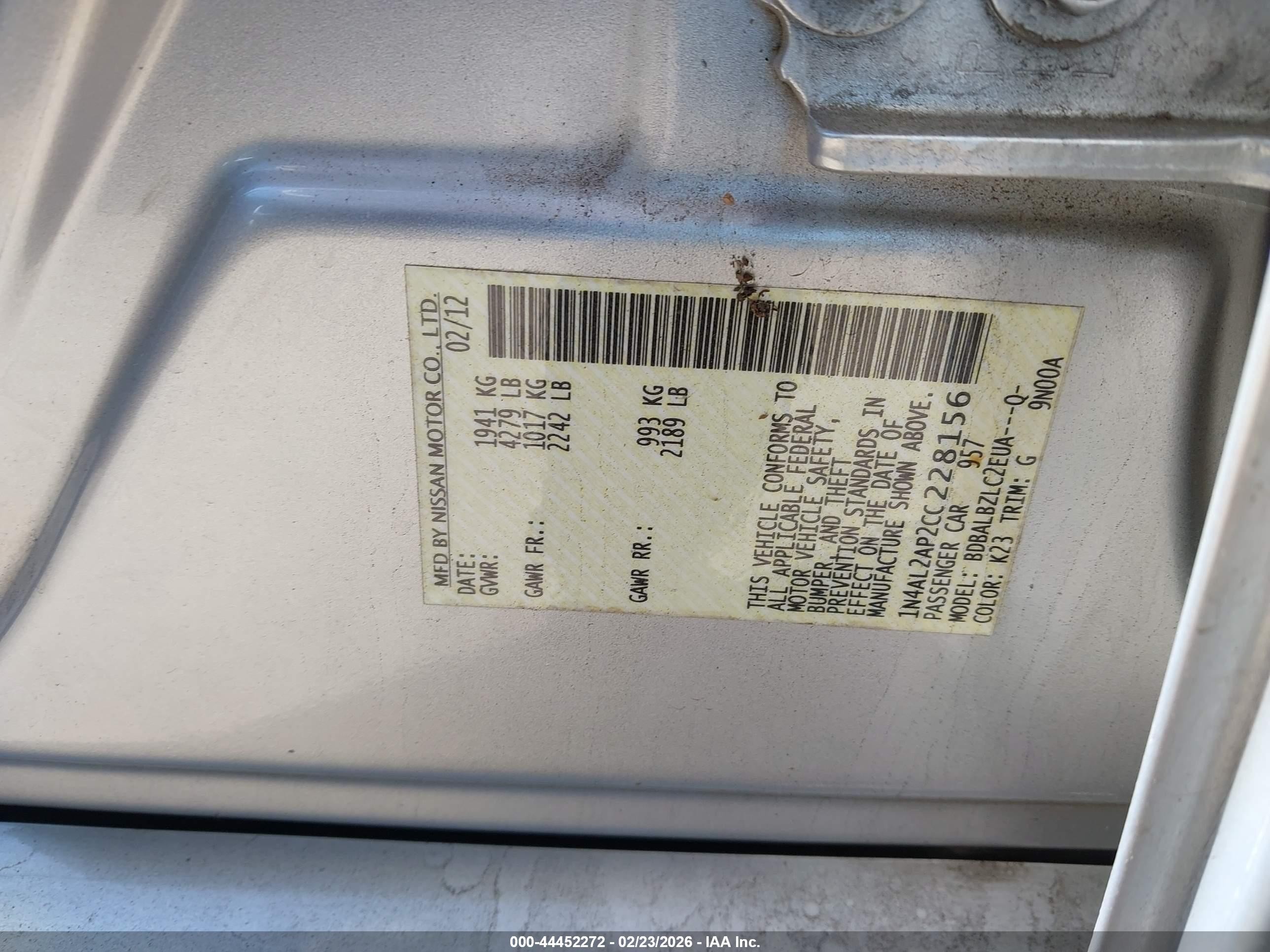 2012 Nissan Altima 2.5 S Серый vin: 1N4AL2AP2CC228156