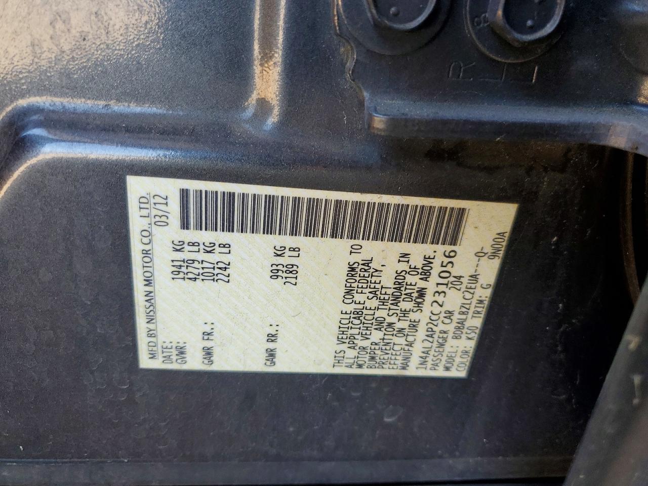 2012 Nissan Altima 2.5 Gray vin: 1N4AL2AP2CC231056