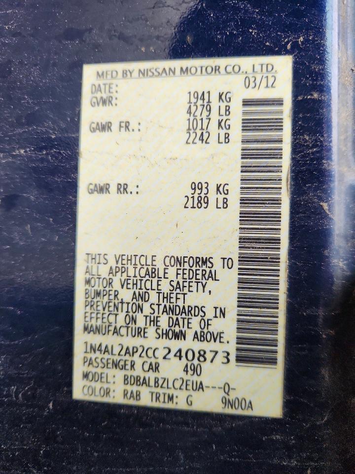 2012 Nissan Altima 2.5 Blue vin: 1N4AL2AP2CC240873