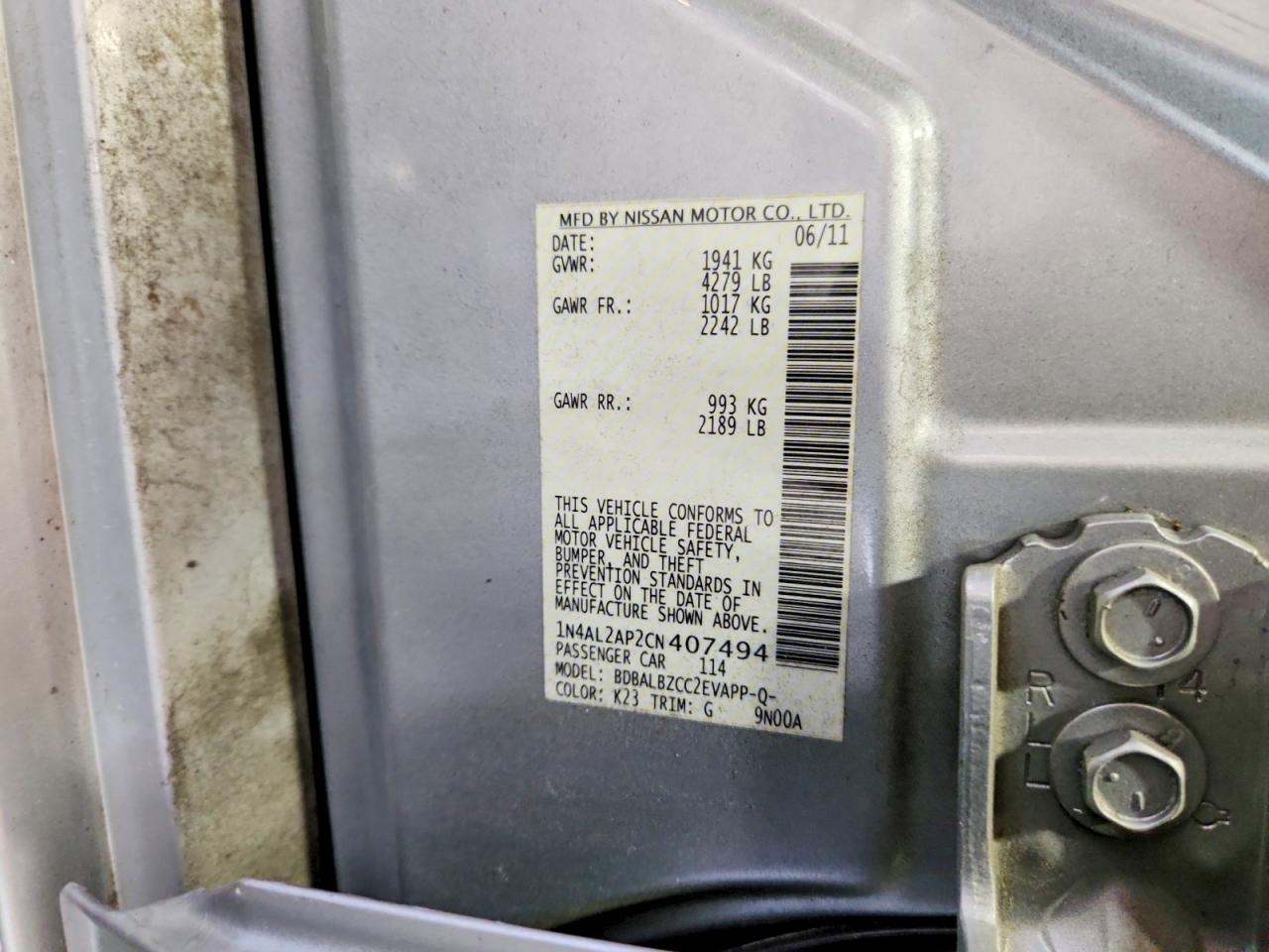 2012 Nissan Altima 2.5 Silver vin: 1N4AL2AP2CN407494