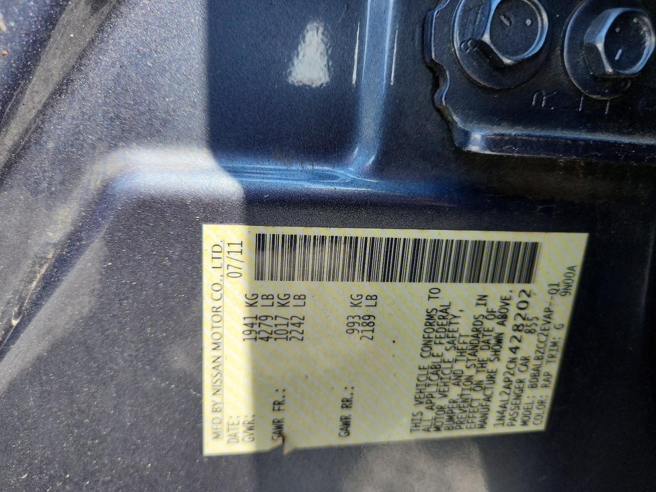 2012 Nissan Altima 2.5 Blue vin: 1N4AL2AP2CN428202