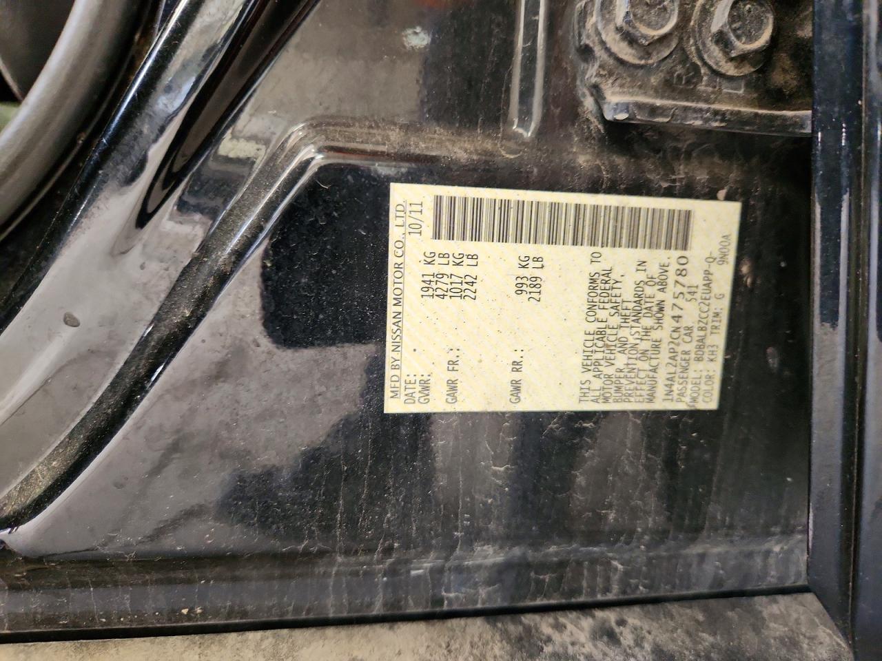 2012 Nissan Altima 2.5 Black vin: 1N4AL2AP2CN475780