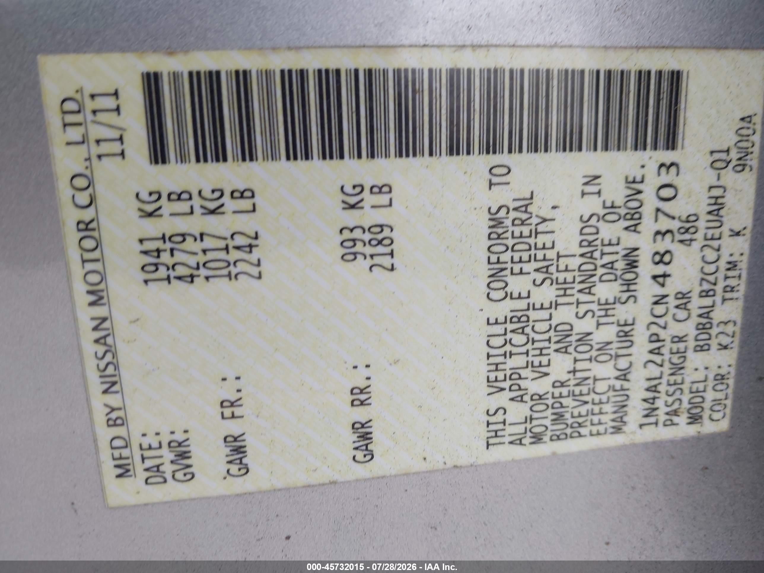 2012 Nissan Altima 2.5 S Silver vin: 1N4AL2AP2CN483703